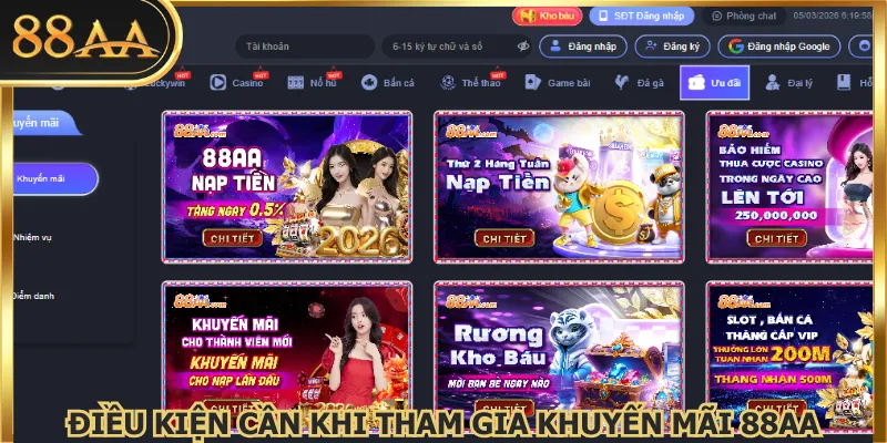Một vài điều kiện cần tuân thủ khi tham gia khuyến mãi 88AA 